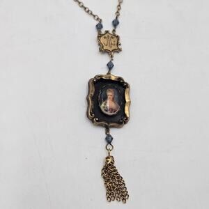 Antique Victorian Rococo Revival French Portrait Necklace Lavalier Tassel 24"